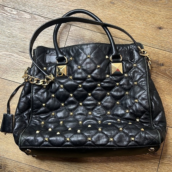 Michael Michael Kors Hamilton North South Tote in Black Studded Leather - Picture 2 of 16